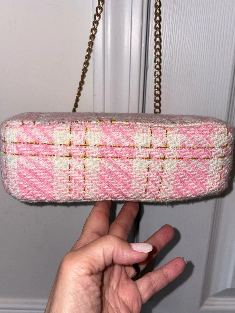 Pink and white tweed mini two Way Crossbody handbag